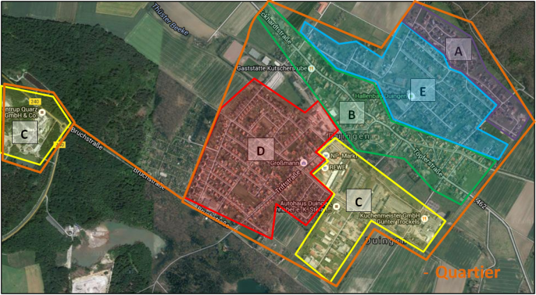 Duingen-Quartier ageplan der einzelnen Wohn- und Gewerbegebiete in Duingen
